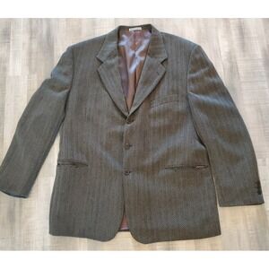 Louis Feraud Houndstooth Men's Blazer Jacket ‎ Wool Blend 46" Chest Vintage Gray